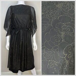 Vintage 1970s/80s Sheer Black Floral Dress, Lady Carol of New York Size Small